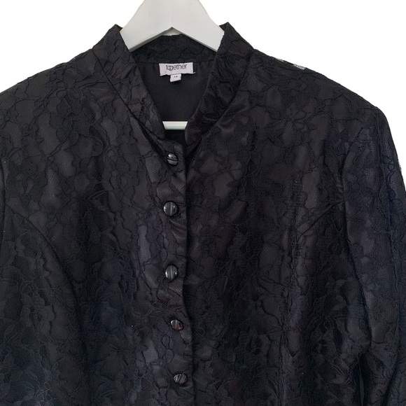 Vintage Black Lace Blazer Size 14 Glam Punk Rock Y2K Witchy Romantic Whimsigoth - Picture 2 of 11